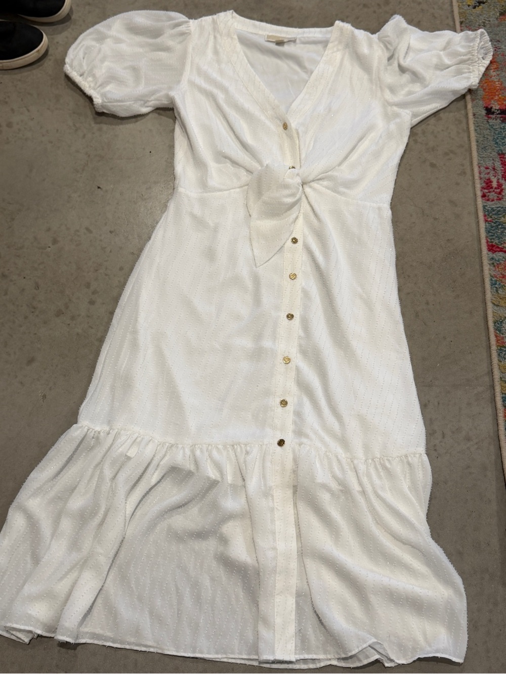White Tie-Front Button Midi Dress - Women
